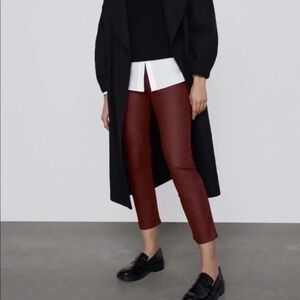 Zara coated slim pants burgundy 2